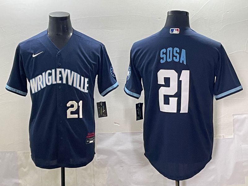 Men 2025 Chicago Cubs #21 Sosa Drak Blue City Edition Nike MLB Jersey style 2